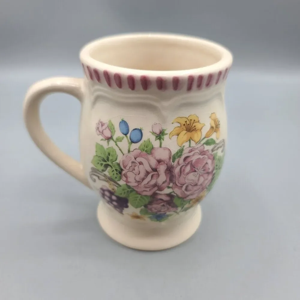 Himark Ceramic Floral Fruit Coffee Tea Mugs Vintage Set Of 2